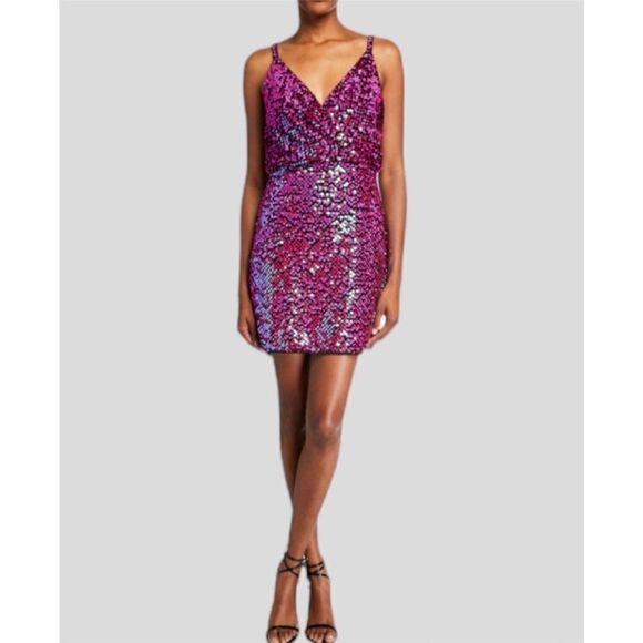 Sho by Tadashi Shoji Sequin Surplice Neck Body-Con Dress in Hot Pink Size X-Smal - Picture 1 of 8